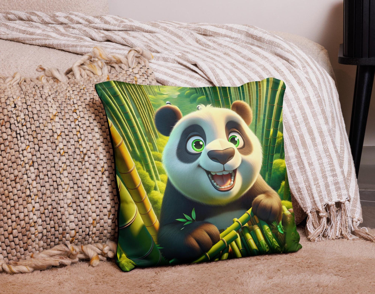 Charming Patchy Panda Pillow - Cute Bamboo Forest Cushion for Kids' Rooms, Soft Throw Pillow, Perfect Gift