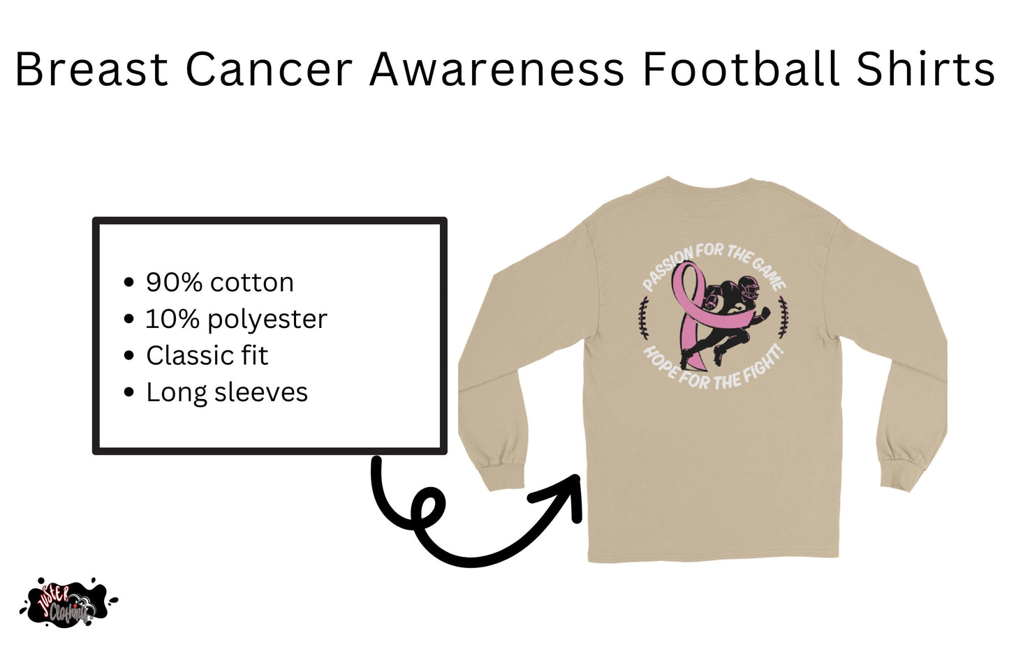 Breast Cancer Awareness Football Shirts | Classic Fit Long Sleeve Tee | Support the Cause | 100% Cotton | Perfect for Casual Wear