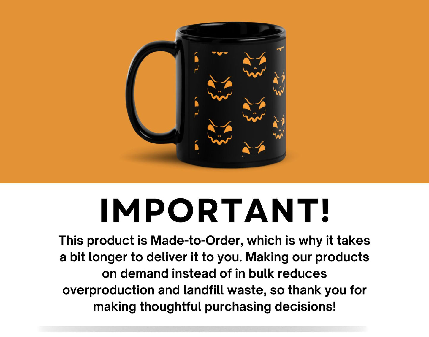 Jack O Lantern Black Glossy Mug - Stylish Ceramic Cup for Halloween Decor, 11oz, 15oz, Perfect for Coffee & Tea Lovers