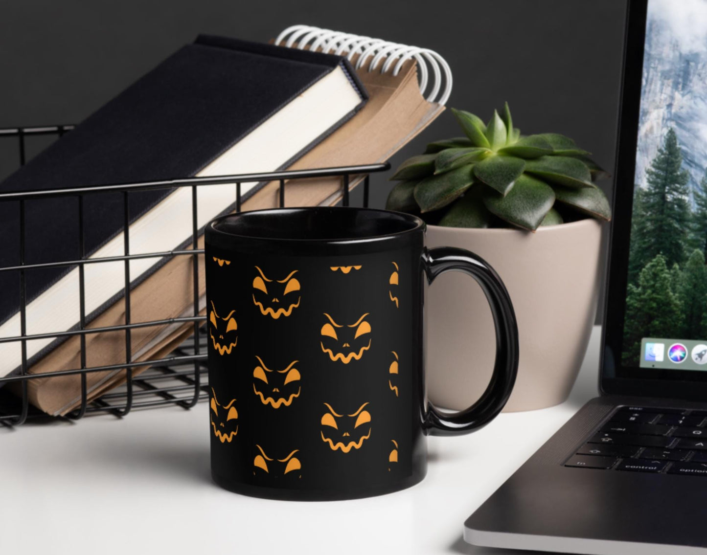 Jack O Lantern Black Glossy Mug - Stylish Ceramic Cup for Halloween Decor, 11oz, 15oz, Perfect for Coffee & Tea Lovers