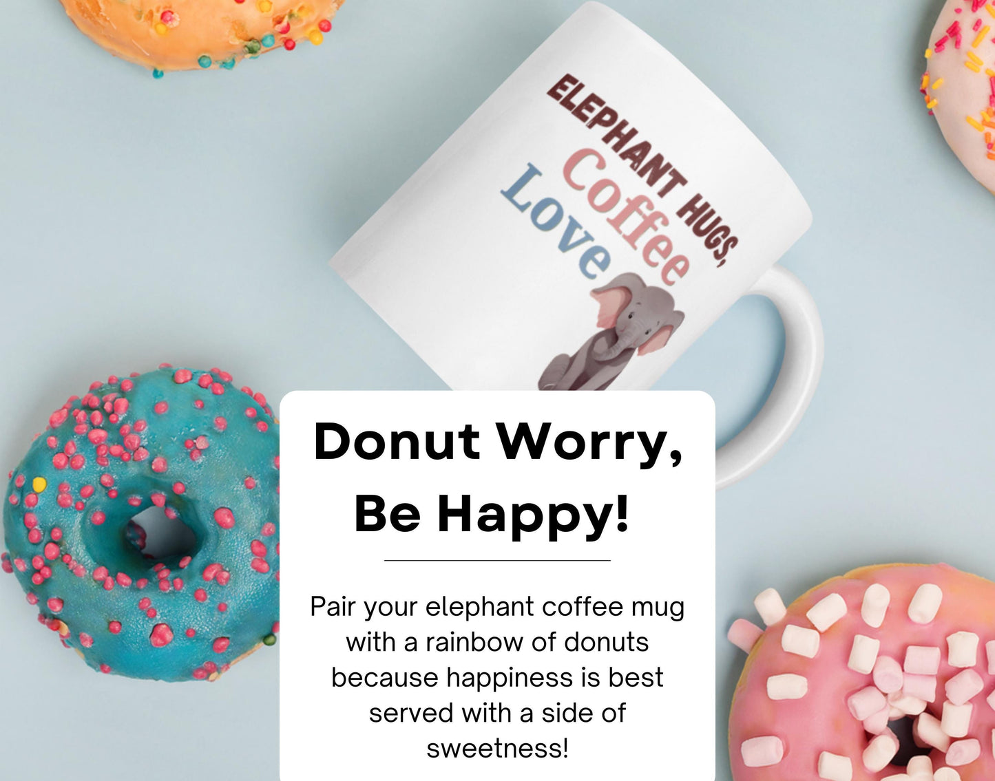 Elephant Hugs Coffee Love Mug - Cute Baby Elephant Coffee Cup - 11 oz, 15 oz, 20 oz - Dishwasher & Microwave Safe - Gift for Elephant Lovers