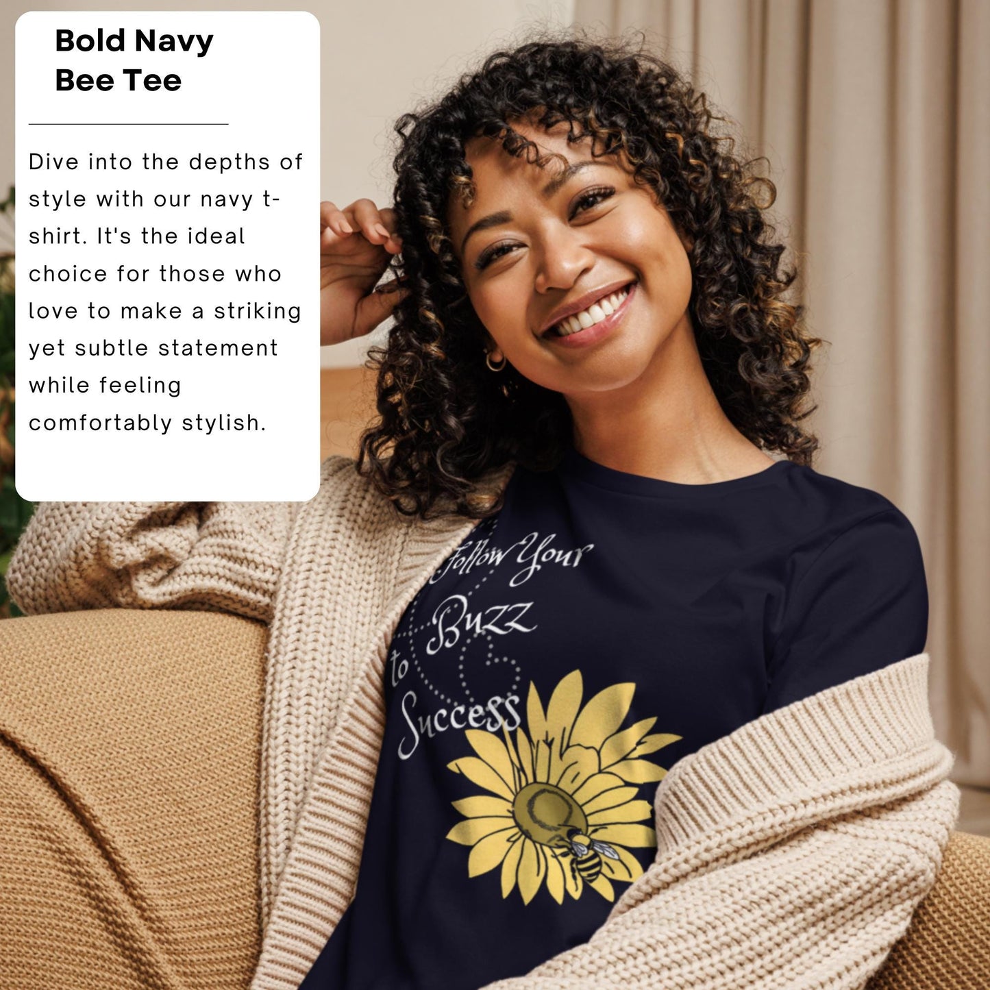 Stylish Black 'Follow Your Buzz to Success' Women's T-Shirt | Motivational Bee Design Tee | Comfy Bella + Canvas Fashion Top for Bee Lovers