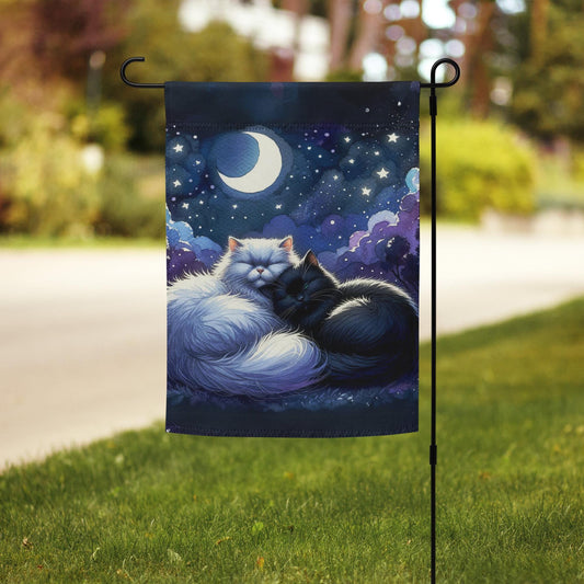 Custom Garden Flag  Personalized Outdoor Decor | 100% Polyester | Napping Cats Under a Starry Sky Design