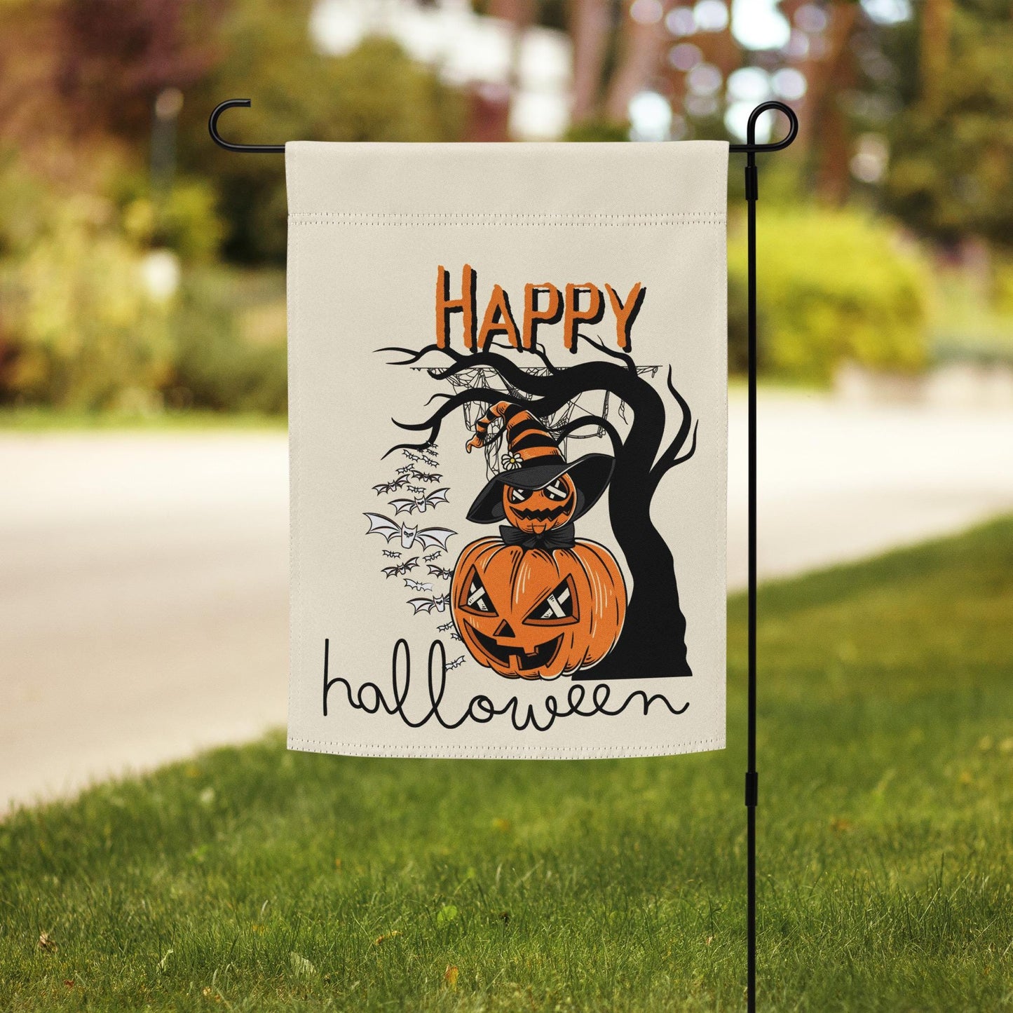 Halloween Garden Flag - Spooky Tree, Bats & Haunted Jack-O-Lantern Decor - Outdoor Seasonal Home Décor