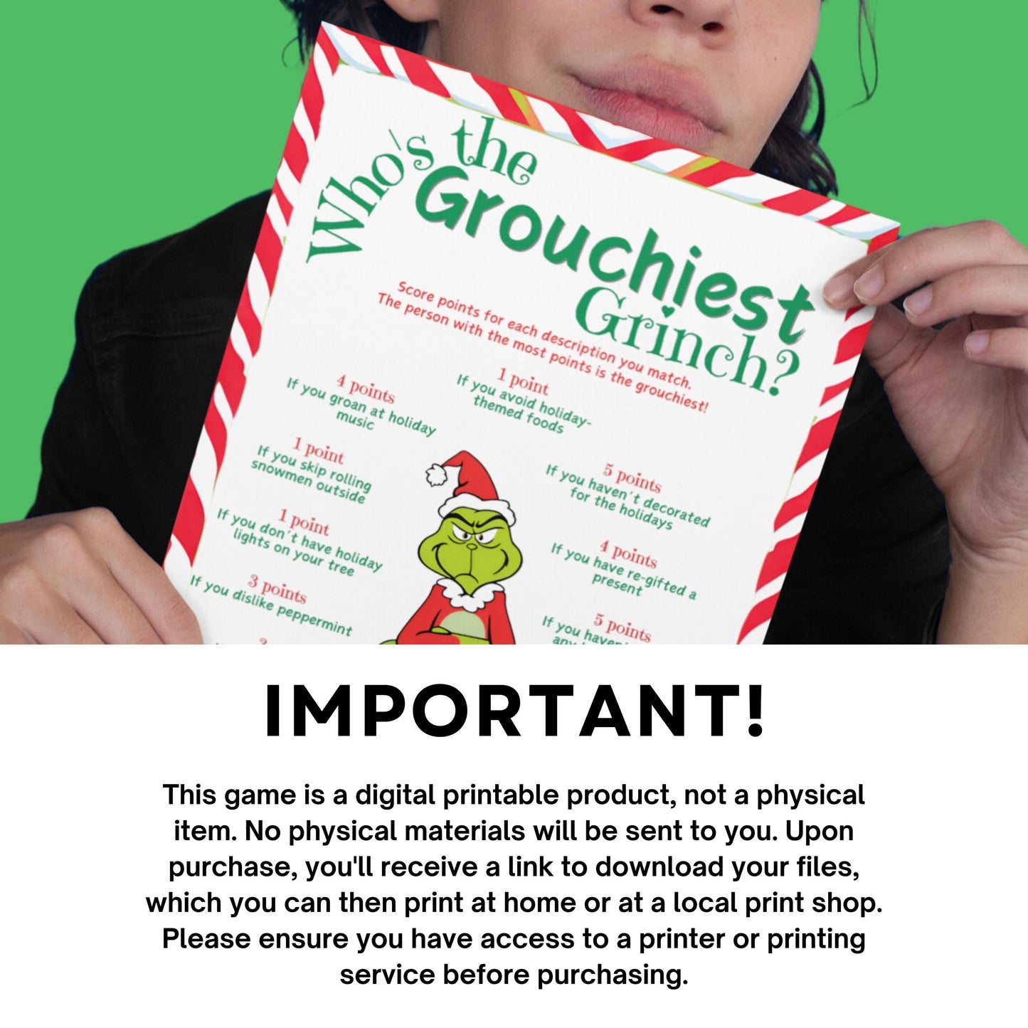 Who's the Grinchiest Grinch? Fun Printable Grinch Party Game for Kids & Adults - Digital Download