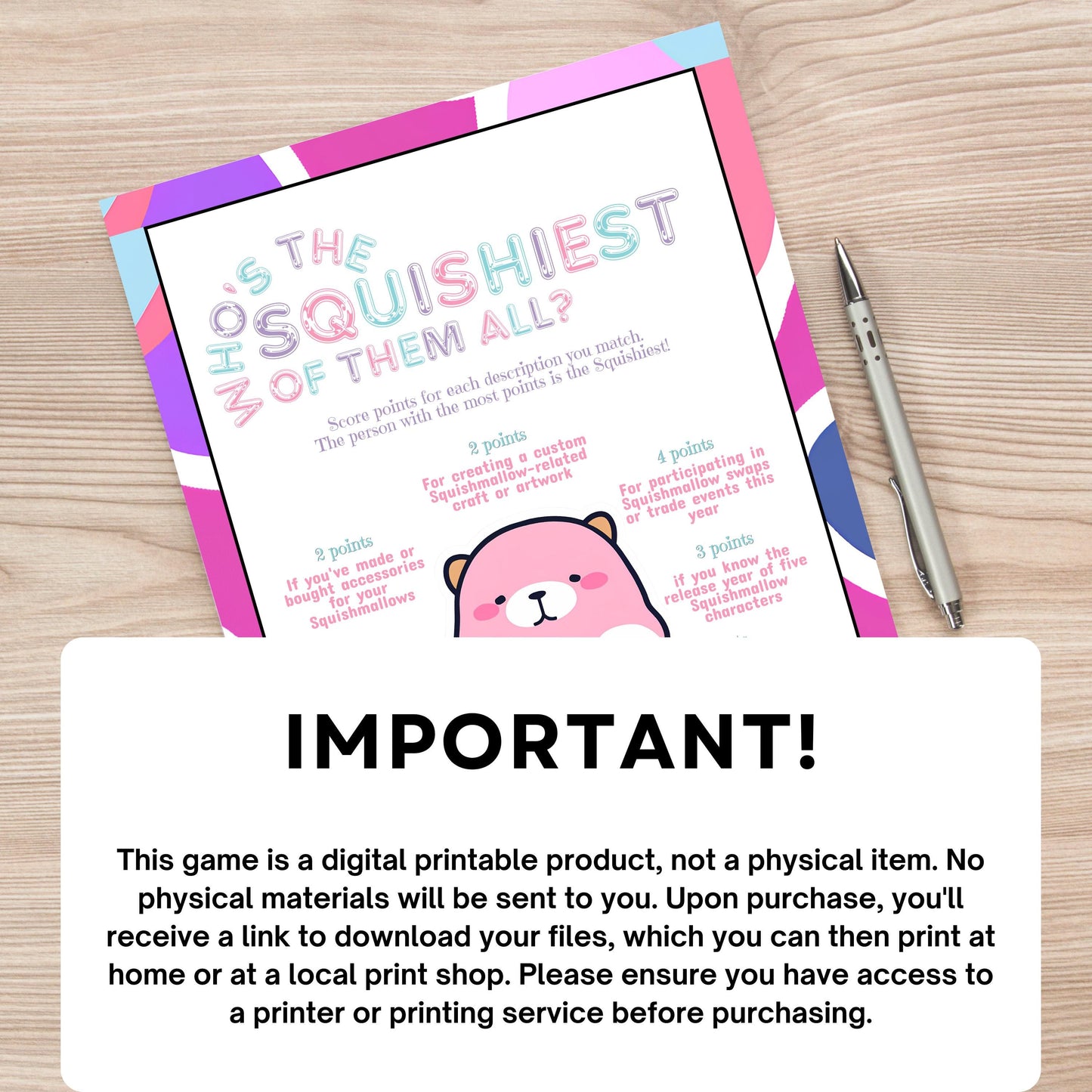 Who's the Squishiest of Them All? Squishmallows Party Game Printable - Digital Download