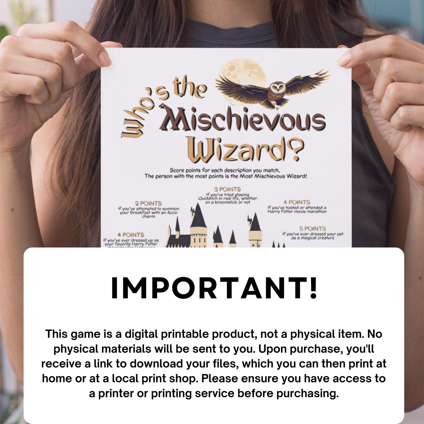 Who's the Most Mischievous Wizard? Enchanting Printable Harry Potter Party Game for Wizards & Muggles - Digital Download