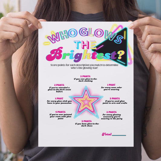 Who Glows the Brightest? Exciting Glow Party Game  Digital Download