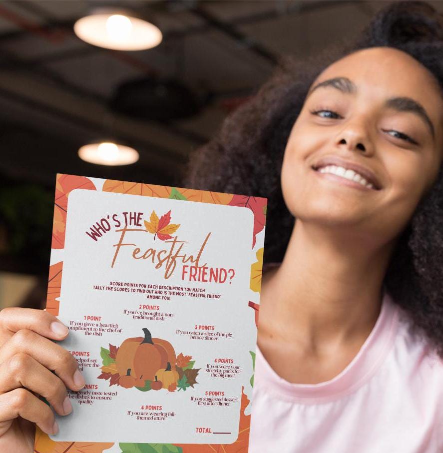 Who's the Feastful Friend? Friendsgiving Printable Party Game for Kids & Adults - Digital Download