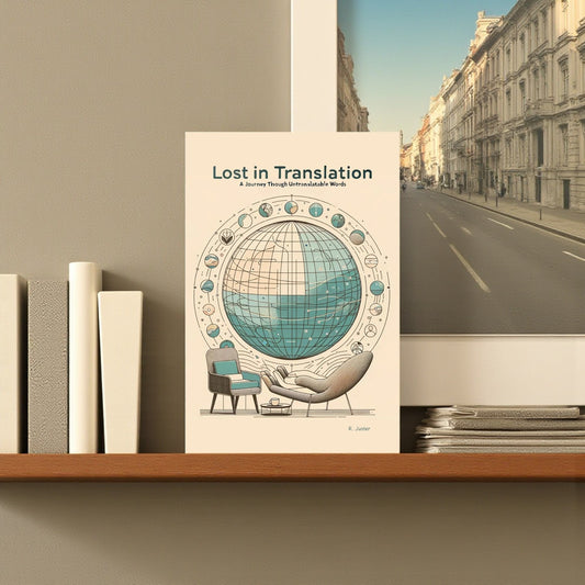 Book titled 'Lost in Translation' on a shelf with a cityscape in the background

