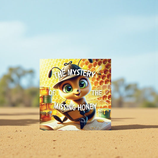 Book cover of 'The Mystery of the Missing Honey' with a cartoon character on a desert background

