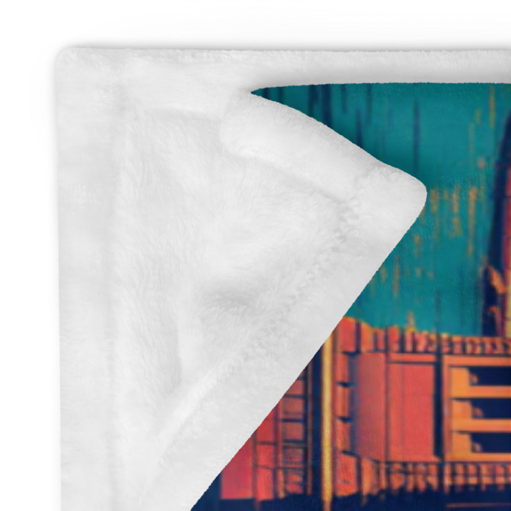 White pillowcase with a colorful abstract design on a white background

